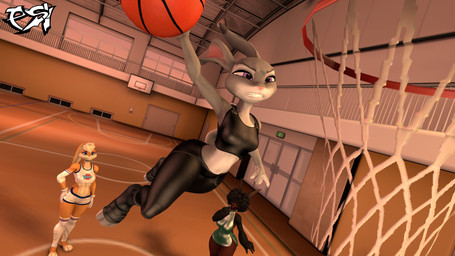 anthro ball basketball_(ball) basketball_court big_breasts black_clothing black_crop_top black_hair black_leggings black_legwear black_shirt black_topwear bottomwear breasts brown_body brown_fur clothed clothed_anthro clothed_female clothing crop_top dress ears_as_hair female fur glistening glistening_bottomwear glistening_clothing glistening_topwear green_clothing green_dress grey_body grey_fur group hair leggings legwear multicolored_body multicolored_fur orange_body orange_fur ponytail_ears shirt shorts tan_body tan_fur tan_hair thigh_highs tight_bottomwear tight_clothing tight_topwear topwear trio tune_squad_outfit tune_squad_outfit_(1996) two_tone_body two_tone_fur wide_hips psikokinetic warfaremachine_(modeler) disney looney_tunes space_jam warner_brothers zootopia ashanti_(psikokinetic) judy_hopps lola_bunny warfare_judy warfare_lola european_rabbit lagomorph leporid mammal oryctolagus rabbit 16:9 2025 3d_(artwork) digital_media_(artwork) hi_res source_filmmaker_(artwork) widescreen