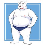 anthro belly big_belly black_nose blue_eyes blush humanoid_hands kemono male moobs navel nipples overweight overweight_male solo white_body yaki_atsuage utau shirane_kan bear mammal polar_bear ursine 1:1 2022 hi_res