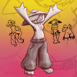 1_eye anthro asian_conical_hat barefoot belt big_pants blush blush_lines bodily_fluids bottomwear bottomwear_down breast_grab breast_play breasts casual_exposure clothed clothing commando embarrassed feet female freckled_face freckles genital_fluids genitals gradient_background grey_body hand_on_arm hand_on_breast hand_on_forehead hat headgear headwear leaf leaf_hair looking_at_viewer looking_away lying masturbation navel nipple_fetish nipple_play nipples no_underwear noseless open_belt orange_blush orange_fluids pants pants_down pants_undone partially_clothed paws plant plant_hair pseudo_hair pulling_pants_down raised_arms sap simple_background small_breasts smile smiling_at_viewer smirk solo sparkles standing topless topless_anthro topless_humanoid tree tree_sap undressing v-cut vaginal_fluids vulva white_body wdkinc woodock demon elemental_creature elemental_humanoid flora_fauna humanoid living_hat plant_humanoid treant tree_humanoid 1:1 digital_media_(artwork)