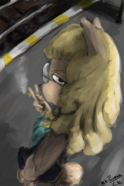 anthro cigarette cigarette_holder cigarette_smoke eyewear female glasses looking_at_viewer night office_lady smoke solo train_station mr.foxman beastars sebun_(beastars) bovid caprine domestic_sheep mammal merino_sheep sheep 2:3 hi_res