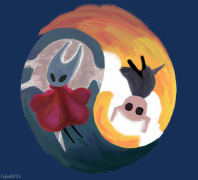 2_horns ambiguous_gender black_eyes blue_cloak blue_clothing cloak clothed clothing duo empty_eyes horn melee_weapon nail_(weapon) red_cloak red_clothing weapon fghniki hollow_knight:_silksong hollow_knight_(franchise) team_cherry hornet_(hollow_knight) the_knight_(hollow_knight) arthropod vessel_(species) 2026 absurd_res hi_res female_(lore) half_sister_(lore) sibling_(lore) sister_(lore)