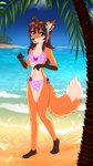 anthro beach blue_eyes clothing coconut_tree dipstick_ears dipstick_tail ear_markings female fruit_tree markings multicolored_ears orange_body palm_tree plant seaside solo swimwear tail tail_markings tree water rukifox yumi_(yatofox) canid canine fox mammal 9:16 hi_res