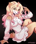 5_fingers anthro breasts clothed clothing eyebrows eyelashes female fingers green_eyes outline smile solo kaitycuddle canid canine canis domestic_dog hybrid mammal 2021 digital_media_(artwork)