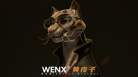anthro clothed clothing eyewear fur glasses male simple_background smile solo wenx domestic_cat felid feline felis mammal 16:9 3d_(artwork) digital_media_(artwork) hi_res portrait shaded widescreen