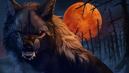 black_body black_fur black_lips black_nose feral fur lips looking_at_viewer moon night one_eye_closed outside red_moon sky solo whiskers wink wolfroad canid canine canis mammal wolf 2015 7:4 absurd_res digital_media_(artwork) hi_res