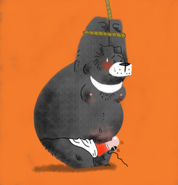 anthro asian_clothing belly black_body black_fur black_nose blush bound clothing east_asian_clothing erection eyes_closed fundoshi fur genitals japanese_clothing male moobs navel nipples overweight overweight_anthro overweight_male penis sex_toy solo underwear toukurou bear black_bear mammal moon_bear ursine 2015