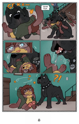 acting_like_a_toy animal_genitalia anthro beth_(bethany_anne_fisch) black_body black_fur bodily_fluids book bottomless brown_body brown_hair building clothed clothing collar collar_only coming_alive cropped_ears dewlap_(anatomy) dialogue dizzy docked_tail drawer drooling duo eyewear female feral fur genitals glasses grabbing_body growling hair hiding house inside jacket jacket_only jacket_vest light_body light_bulb light_skin long_ears male male/female multicolored_body multicolored_fur nude plant plushie plushie-like pretending saliva saliva_on_tongue saliva_string sheath short_tail size_difference speech_bubble spiked_collar spikes stairs stairwell stitch_(sewing) surprised surprised_face tail topwear topwear_only toy vest fernsigillum animate_inanimate cane_corso canid canine canis domestic_dog lagomorph leporid living_plushie mammal mastiff molosser rabbit absurd_res comic digital_media_(artwork) hi_res