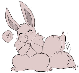 ^.^ ambiguous_gender blush blush_lines eyes_closed feral fluffy fluffy_tail fur happy heart_symbol neck_tuft open_mouth semi-anthro simple_background solo speech_bubble standing tail tail_motion tailwag tuft white_background yakiniku628 nintendo pokemon eevee generation_1_pokemon pokemon_(species) monochrome sketch