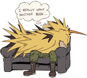 beak beverage beverage_can black_body black_feathers blonde_hair boots bottomwear camo camo_print can clothing combat_boots container duo eyes_closed feathers feral footwear furniture gym_leader hair holding_beer_can holding_beverage holding_can holding_container holding_object male on_lap on_sofa orange_beak pants shoes simple_background sitting sitting_on_lap sitting_on_sofa sofa text thought_bubble white_background yellow_body yellow_feathers shittysurge nintendo pokemon lt._surge generation_1_pokemon human legendary_pokemon mammal pokemon_(species) zapdos english_text hi_res