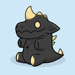 anthro black_body christian_cross christian_symbol cross horn jewelry male necklace plushie religion religious_symbol simple_background solo spikes spikes_(anatomy) yellow_eyes phantasmbark christianity reptile scalie 1:1 hi_res