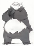 anthro belly biped black_body black_nose humanoid_hands kemono leaf overweight simple_background solo white_body magumataishi nintendo pokemon generation_6_pokemon pangoro pokemon_(species) 2017