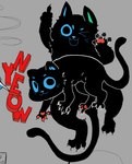 ambiguous_gender black_body black_fur black_tail blue_eyes claws feral feralized fur gesture hand_gesture looking_at_viewer middle_finger open_mouth pawpads paws solo tail whiskers kimcuongnguyen pudu_robotics bellabot domestic_cat felid feline felis mammal 2022 hi_res