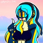 5_fingers anthro anthrofied blue_body blue_hair breasts clothing female fingers hair navel shirt solo star topwear yellow_eyes lewdchuu_(artist) nintendo pokemon eelektross generation_5_pokemon pokemon_(species) 1:1 hi_res