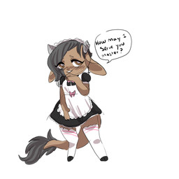 alternative_fashion anthro big_tail biped blush broken_horn brown_body brown_fur claws clothed clothing cross dialogue dress ear_piercing female footwear fur goth gothic_lolita grey_hair grey_horn hair hooves horn inverted_cross j-fashion jewelry knee_highs knee_socks legwear lolita_(fashion) looking_at_viewer maid_headdress maid_uniform master open_mouth piercing simple_background smile socks solo speech_bubble standing stockings tail teeth text thigh_highs uniform white_background manitka manitka_storm bovid bovine cattle mammal 1:1 2021 digital_media_(artwork) english_text hi_res nonbinary_(lore)