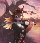 5_fingers anthro brown_eyes day detailed_background eyebrows eyelashes female fingers holding_melee_weapon holding_object holding_sword holding_weapon melee_weapon outside sky smile solo sword weapon taurusart domestic_cat felid feline felis mammal digital_media_(artwork) hi_res