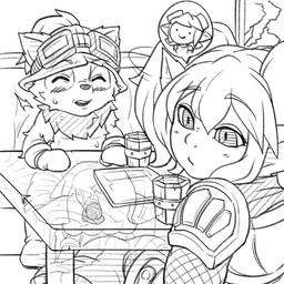 fellatio female genitals group internal internal_oral male male/female oral penile penis sex shortstack stealth_sex under_table bee_haji league_of_legends riot_games tencent poppy_(lol) teemo_(lol) tristana_(lol) yordle 1:1 monochrome