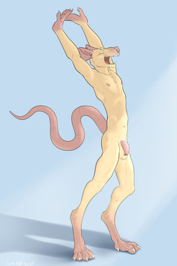 anthro balls ear_piercing facial_piercing flaccid foreskin genital_piercing genitals humanoid_genitalia humanoid_penis light long_foreskin male morning nose_piercing nose_ring nude open_mouth penis penis_piercing piercing prince_albert_piercing ring_piercing solo stretching sunlight unretracted_foreskin yawn joerat mammal murid murine rat rodent 2:3 absurd_res hi_res