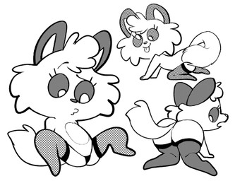 all_fours anthro clothing confusion featureless_chest female fishnet_clothing flat_chested legwear panties solo spread_legs spreading stockings tail toony underwear young zexium deadlycomics_(copyright) sandals_(deadlycomics) canid canine fox mammal monochrome screentone