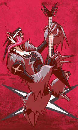 anthro bodily_fluids claws electric_guitar guitar long_tongue musical_instrument open_mouth pecs plucked_string_instrument red_eyes rockstar saliva sharp_teeth smile solo standing string_instrument teeth toe_claws tongue tongue_out michaeljlarson nintendo pokemon generation_8_pokemon mammal mustelid obstagoon pokemon_(species) 2019 detailed hi_res