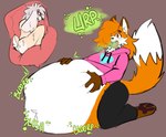 abdominal_bulge anthro anthro_pred belly belly_fur belly_grab belly_tuft big_belly blorp bodily_fluids burping cheek_tuft clothing dialogue digestion digestion_noises duo facial_tuft female fully_inside fur fur_tuft hands_on_belly internal male male_prey melty_digestion motion_lines onomatopoeia saliva saliva_on_tongue same_size_vore slosh sloshing_belly sound_effects speech_bubble tail text tongue tongue_out tuft vore g00eygutz dreamsiclefoxx pili_(pili_goat) bovid canid canine caprine fox goat mammal