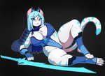 anthro areola areola_slip big_areola big_breasts black_pawpads blue_hair breasts camel_toe cleavage clothed clothing female fur genitals hair melee_weapon pawpads pussy solo sword weapon white_body white_fur matypup felid feline mammal species_request hi_res