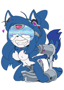anthro arms_tied big_breasts blue_body blue_fur blue_hair bodily_fluids bound brainwashing breasts collar contraption_concept drooling earpiece female fur genital_fluids hair hypnosis hypnotic_visor legs_tied long_hair looking_pleasured mind_control multicolored_body multicolored_fur nipples restraints saliva solo tail tail_tied two_tone_body two_tone_fur vaginal_fluids visor white_body white_fur kandlin lapis_(albo_ebire) canid canine mammal 2018 hi_res