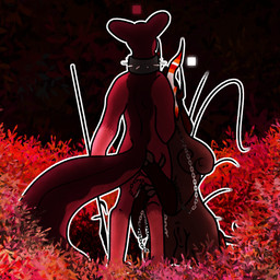 animal_genitalia balls barely_visible_balls barely_visible_genitalia barely_visible_vulva bodily_fluids brown_body chain collar duo female feral frill_(anatomy) genital_fluids genitals hand_on_butt hands_on_legs hands_on_thighs kneeling male male/female markings mask melee_weapon orange_markings plant polearm raised_tail rear_view red_body red_markings simple_background spear spiked_collar spikes tail textured_background vaginal_fluids vulva weapon kayw2324 rain_world videocult artificer_(rain_world) chieftain_scavenger scavenger_(rain_world) slugcat 1:1 hi_res