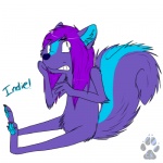 4_toes anthro biped blue_body blue_eyes blue_fur claws feet femboy fluffy fluffy_tail footprint fur hair looking_aside male nude pawprint purple_body purple_fur purple_hair sitting solo tail toes toony clayton_(artist) indie_(character) mammal mephitid skunk 1:1 character_name low_res