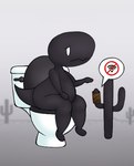 anthro belly cactus desert implied_scat outside overweight plant sad short_stack sitting solo toilet toilet_bowl toilet_paper toilet_use privy google google_chrome dinosaur_(google_chrome) dinosaur prehistoric_species reptile scalie