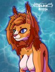 anthro armpit_hair body_hair breasts ear_piercing female fur heterochromia multicolored_body multicolored_fur nipples nude piercing smile solo rennmoose gretta_(rennmoose) domestic_cat felid feline felis mammal hi_res