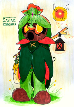 accessory bag bottomwear clothed clothing eye_bags flower grass herbs insect_wings lamp lantern leaf looking_at_viewer male pants plant poncho pseudo_hair robe simple_background solo standing stick text topwear wings wood glury_the_unown nintendo the_legend_of_zelda fan_character sasiak_(character) deku_(tloz) deku_scrub elemental_creature elemental_humanoid fairy flora_fauna humanoid plant_humanoid absurd_res hi_res traditional_media_(artwork)
