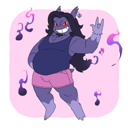 anthro bottomwear clothing digit_ring ear_piercing ear_ring eyebrow_piercing facial_piercing feet floating hair jewelry long_hair male overweight overweight_male piercing ring ring_piercing shorts solo wisps boar_on_board nintendo pokemon rengar_(reanyx3) generation_1_pokemon gengar pokemon_(species) 1:1 hi_res