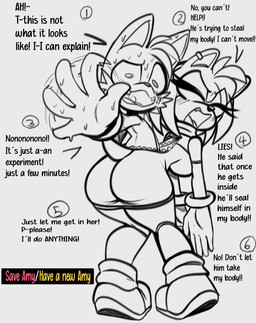anthro big_butt blush bodily_fluids body_control breasts butt choice clothed clothed_anthro clothed_female clothing dialogue dress duo female footwear gloves handwear looking_back male male_prey open_mouth shoes suiting sweat tail text unusual_vore vore zipper reiki_arts sega sonic_the_hedgehog_(series) amy_rose miles_prower animate_inanimate canid canine eulipotyphlan fox hedgehog living_clothing mammal black_and_white english_text hi_res monochrome