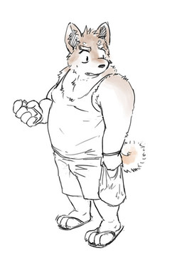anthro bottomwear brown_body brown_fur clothing electronics fur humanoid_hands kemono male overweight overweight_male phone shirt shorts simple_background solo topwear white_background ximen99_(artist) canid canine canis domestic_dog mammal 2015