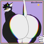 ambiguous_gender anthro big_butt black_body black_fur blush bouncing_butt butt butt_jiggle butt_slap countershading disembodied_hand duo fur hair horn huge_butt hyper hyper_butt jiggling male male/ambiguous male_focus markings multicolored_body multicolored_fur multicolored_horn multicolored_markings presenting presenting_hindquarters rainbow_body rainbow_fur rainbow_horn rainbow_markings simple_background slap solo_focus spanking surprise surprised_expression surprised_face thick_thighs white_body white_countershading white_fur white_inner_ear douglasinu mythology sven_nebula dragon furred_dragon furred_scalie mythological_creature mythological_scalie scalie 1:1 animated digital_media_(artwork) flat_colors no_sound short_playtime webm