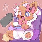 ambiguous_gender anthro baby blue_eyes bowl brown_body brown_fur chair clothing container cutlery disembodied_hand duo excited feeding female food fur furniture happy heart_symbol heterochromia high_chair holding_spoon kitchen_utensils onesie open_mouth pawpads paws pink_background purple_eyes simple_background sitting spoon spoon_feeding tan_body tan_fur tools young young_anthro young_female fluttermush nintendo pokemon gracie_(sweetcupcake) eevee generation_1_pokemon pokemon_(species) 1:1 hi_res