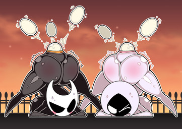 ass_up big_breasts big_butt bodily_fluids breasts butt duo egg female genitals group_oviposition huge_breasts huge_butt jack-o'_pose oviposition pose pregnant pregnant_female projectile_oviposition sweat vulva gunbangjindog hollow_knight:_silksong hollow_knight_(franchise) team_cherry hornet_(hollow_knight) lace_(hollow_knight:_silksong) arthropod insect 2025 absurd_res hi_res