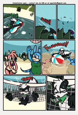 anthro ball beach beach_ball black_body black_fur blue_body blue_fur bodily_fluids clothing female flying forest fur green_handkerchief green_kerchief group hair handkerchief inflatable kerchief lake male net nude nude_anthro nude_male onomatopoeia palm_tree pink_body pink_fur plant purple_clothing purple_speedo purple_swimwear relieved sand screaming sound_effects speedo sport sweat swimwear tent text trapped_in_net tree trio undressed volleyball volleyball_(ball) volleyball_net white_body white_fur white_hair sqootshy archie_comics sega sonic_the_hedgehog_(archie) sonic_the_hedgehog_(comics) sonic_the_hedgehog_(series) geoffrey_st._john mammal mephitid skunk 2026 absurd_res comic hi_res multiple_scenes