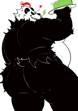 anthro big_butt butt christmas_clothing christmas_headwear clothing grin hat headgear headwear heart_symbol holidays male overweight overweight_anthro overweight_male rear_view santa_hat sharp_teeth smile solo teeth rinhatsuyuki christmas nintendo pokemon generation_6_pokemon pangoro pokemon_(species) absurd_res hi_res