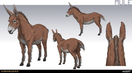 ambiguous_feral ambiguous_gender black_hooves black_nose brown_body brown_fur brown_mane brown_sclera brown_tail company_name feral fur gradient_background grey_body grey_fur grey_inner_ear grey_tail hooves horizontal_pupils kitchen_utensils light long_ears mane medium_tail mouth_closed multicolored_body multicolored_fur multicolored_tail nude_ambiguous orange_eyes pupils quadruped reins saddle short_mane simple_background solo standing tail text tools turnaround unguligrade nicholas_patrick_kelana highguard_(game) equid equine hybrid mammal mule 2026 absurd_res colored concept_art digital_drawing_(artwork) digital_media_(artwork) english_description english_text hi_res lighting official_art shaded