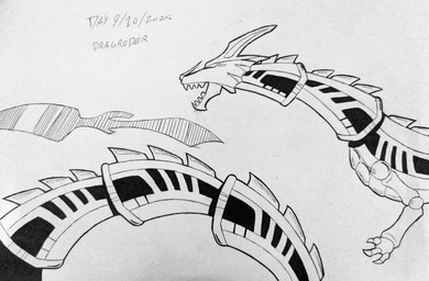 feral open_mouth sharp_teeth side_view solo teeth teeth_showing text phunter15 inktober inktober_2025 kamen_rider kamen_rider_ryuki mythology dragreder dragon mythological_creature mythological_scalie scalie 2025 black_and_white character_name dated english_text handwritten_text hatching_(art) hi_res line_art monochrome shaded