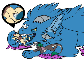 anthro blue_body blue_eyes blue_fur breasts brown_body brown_fur clitoris close-up cunnilingus deep_cunnilingus dialogue female feral fur genitals green_eyes green_hair grey_body grey_fur group hair horn long_tail long_tongue looking_pleasured lying nipples nude nude_anthro nude_female on_front open_mouth oral penetration pink_inner_ear pink_nipples pink_vulva sex sharp_teeth simple_background sitting_on_another sitting_on_hand size_difference speech_bubble tail tail_around_tongue teeth tongue tongue_penetration trio vaginal vulva white_background yellow_body yellow_fur yellow_sclera addragoness mythology nintendo pokemon abby_(abra) suk0tto_(character) abra dragon generation_1_pokemon mammal mythological_creature mythological_scalie pokemon_(species) scalie 2025 hi_res