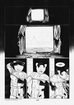 5_panel_comic anthro black_eyes black_hair black_text blood bodily_fluids clothed clothing dialogue exclamation_point eyes_closed fingers gloves hair handwear male motion_lines page_number pyramid solo speech_bubble tail text wall_(structure) white_sclera wounded leprzil mammal murid murine rat rodent 2026 comic english_text hi_res monochrome