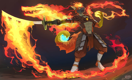 abs anthro armor biped claws clothed clothed_anthro clothed_male clothing countershade_torso countershading feet fingers fire front_view fur looking_at_viewer male melee_weapon navel simple_background solo standing sword tail toes weapon cocoline_(artist) canid canine fox mammal 2026 absurd_res digital_drawing_(artwork) digital_media_(artwork) hi_res