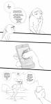 2017 absurd_res anthro bed bedding black_and_white blanket breasts canid canine cellphone clothed clothing comic dialogue dipstick_ears disney duo ear_markings electronics english_text featureless_breasts featureless_crotch female fox furniture hi_res holding_object holding_phone judy_hopps lagomorph leporid male mammal monochrome multicolored_ears nick_wilde nude phone pillow rabbit red_fox speech_bubble spintherella text topless true_fox zootopia
