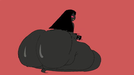 anthro apode big_butt black_body black_hair bouncing_butt butt fangs hair head_turn huge_butt hyper hyper_butt legless male rear_view red_background red_sclera rumpy_apode serpentine simple_background solo teeth thick_thighs yellow_teeth nauiho hazbin_hotel hellaverse sir_pentious_(hazbin_hotel) draconcopode naga reptile scalie snake 2026 2d_animation animated digital_drawing_(artwork) digital_media_(artwork) hi_res short_playtime video