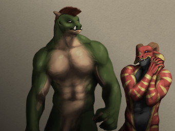 anthro balls duo genitals male male/male muscular penis mamaubear mythology nemu_(mamaubear) red_(mamaubear) dragon dreg humanoid lizard mythological_creature mythological_scalie orc reptile scalie 4:3 absurd_res hi_res