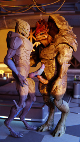 balls bed comparing comparing_penis duo erection furniture genitals male male/male nude penis standing ralic_turman bioware electronic_arts mass_effect celius_acillion urdnot_wrex alien krogan turian 9:16 hi_res