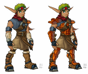 armor beard belt blue_eyes clothing eyewear facial_hair fingerless_gloves gloves goggles green_beard green_facial_hair green_hair hair handwear humanoid_pointy_ears male not_furry pointy_ears red_scarf scarf simple_background solo standing white_background bob_rafei jak_and_daxter naughty_dog sony_corporation sony_interactive_entertainment jak_(jak_and_daxter) humanoid 2003 hi_res official_art