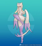 blonde_hair breasts covering covering_mouth eyeshadow feet female fighting_pose hair long_hair makeup nipples nude on_one_leg pokemorph pose purple_body raised_leg red_eyes simple_background solo standing tail tan_body toes dex_appeal nintendo pokemon generation_5_pokemon humanoid mammal mienshao pokemon_(species) hi_res